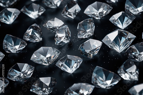 Shiny diamonds on black background  closeup. Jewelry background.Diamond. Beautiful Diamond Texture. Gem. Gemstone. Background With a Copy Space. Brilliant. 