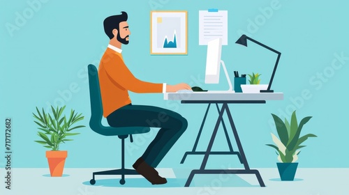 Correct sitting at desk posture ergonomics advices for office workers: how to sit at desk when using a computer and how to use a stand up workstation © Orxan