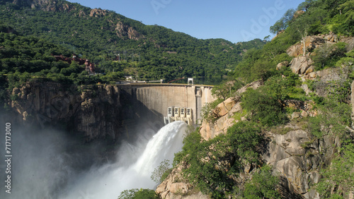 Drone view of Hidroelectrica de Cahora Bassa (HCB), the company that operates the Cahora Bassa dam on the Zambezi River, in the western Mozambican province of Tete