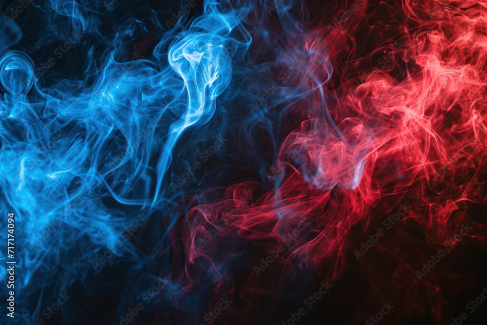 Red and blue smoke on black Red and blue smoke on black