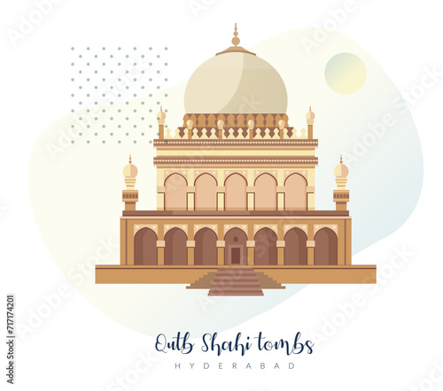 Qutb Shahi Tombs - Ibrahim Bagh - Hyderabad - Stock Illustration