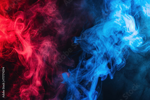 Red and blue smoke on black