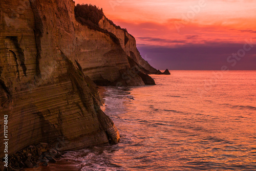 Europe, Greece, Sidari resort, rocky coast near famous Canal Damour (Canal of love) , popular greek island of Greece - Corfu (Kerkyra) 