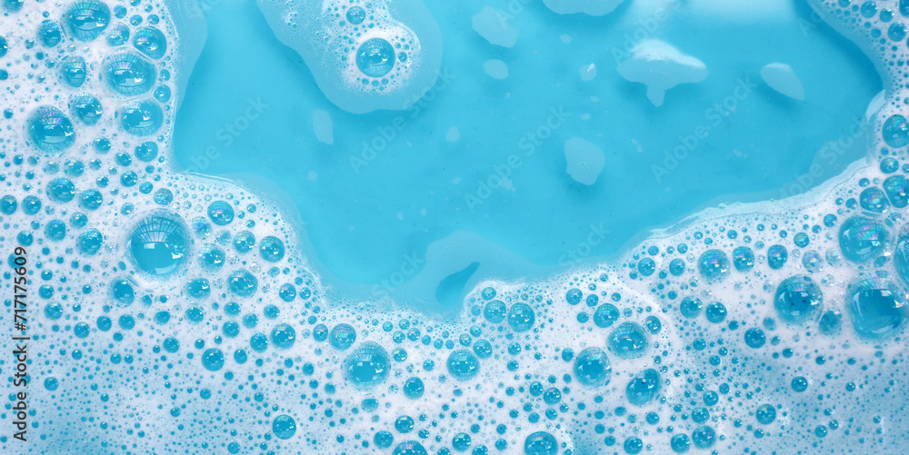 Photography Blue water bubble. White soap foam