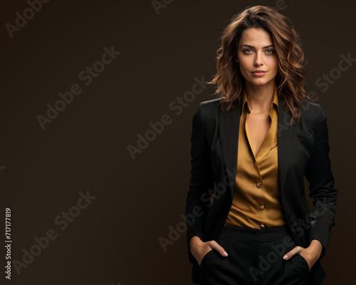 Confident entrepreneur in her thirties, posing in stylish business suit for women's day