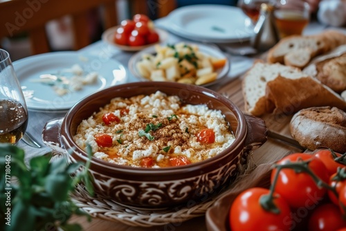 Traditional Albanian Fergese with Peppers and Feta - Authentic Rustic Dish for Cultural Food Blogs and Recipe Websites