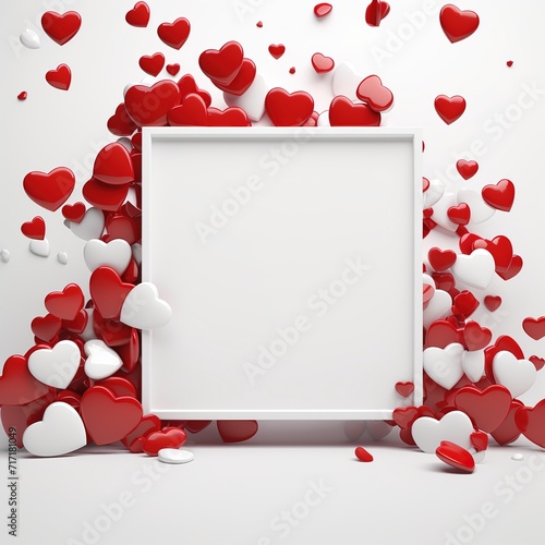 3D White Frame with Red and White Hearts, Ai Generated © Mediapro