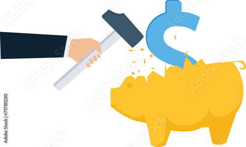 Inflation causing money value decreased or recession make stock market crash, pension fund losing value or business bankruptcy concept
