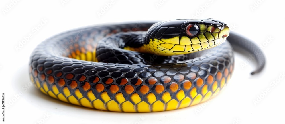 Naklejka premium Isolated on white, a Malayan Ringneck Snake of the tricolor species.