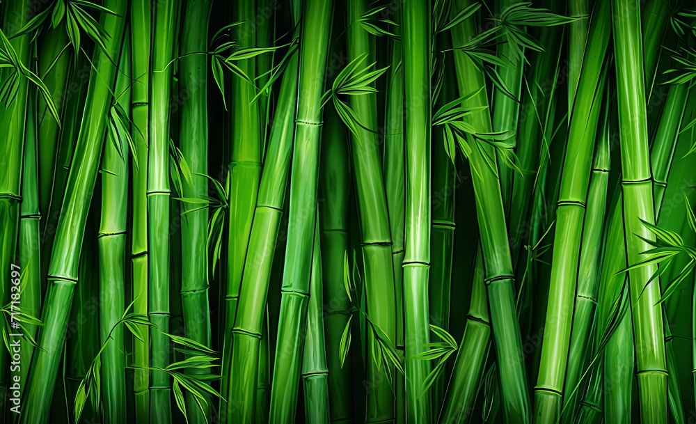 Obraz premium Green bamboo wall background. Close up of green bamboo wall texture.