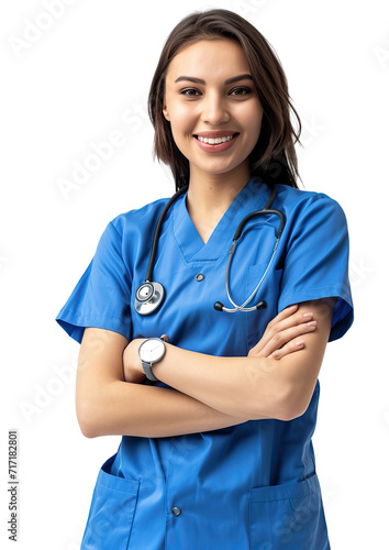 Confident Surgeon Doctor in Blue Scrubs - Crossed Arms and Stethoscope Pose27