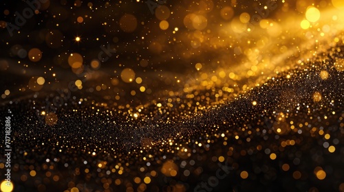 gold particles abstract background with shining golden Floating Dust Particles Flare Bokeh star on Black Background. Futuristic glittering in space.