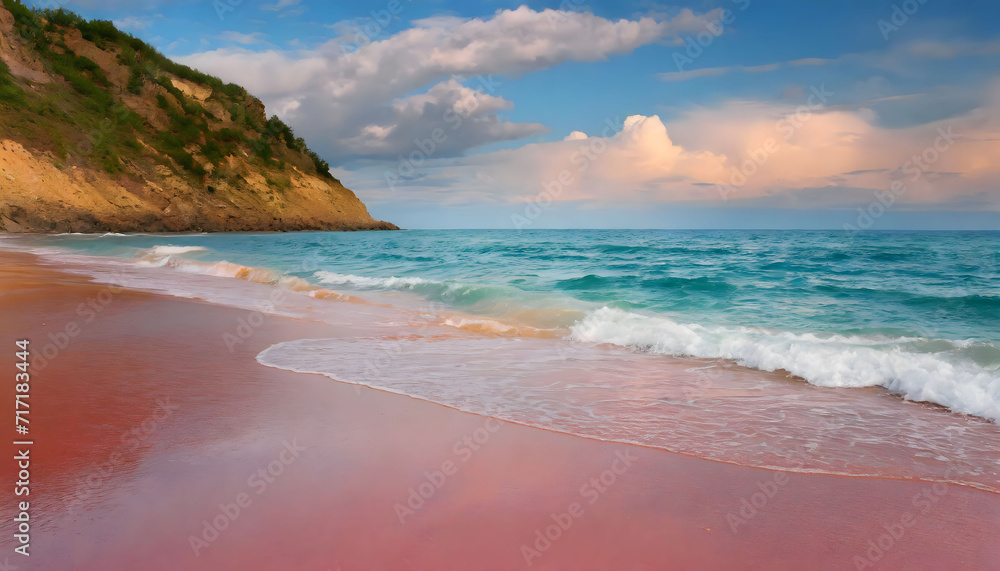 Ocean seascape with pink sandy beach wallpaper. Sea background Ocean seascape with pink sandy beach wallpaper. Sea background