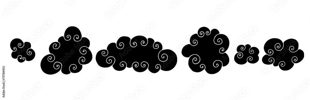 Set of decorative silhouettes and stamps of clouds.Vector graphics.