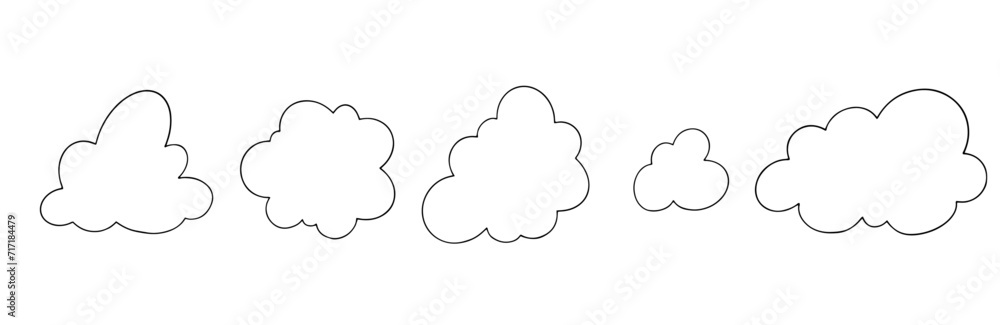 A set of contours, linear sketches of clouds. Vector graphics.