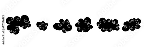 Set of decorative silhouettes and stamps of clouds.Vector graphics.