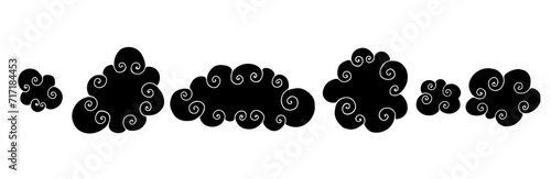 Set of decorative silhouettes and stamps of clouds.Vector graphics.