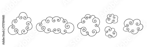A set of contours, linear sketches of clouds. Vector graphics.