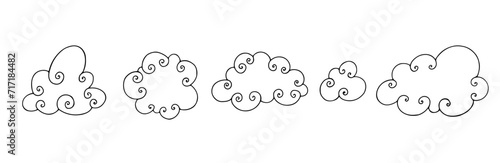 A set of contours, linear sketches of clouds. Vector graphics.