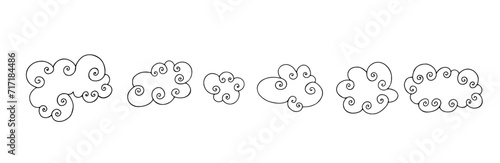 A set of contours, linear sketches of clouds. Vector graphics.