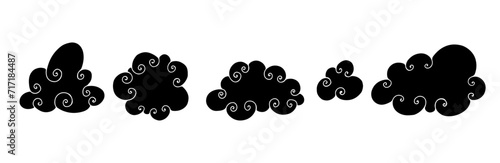 Set of decorative silhouettes and stamps of clouds.Vector graphics.
