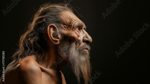 Portrait of neanderthal prehistoric caveman photo