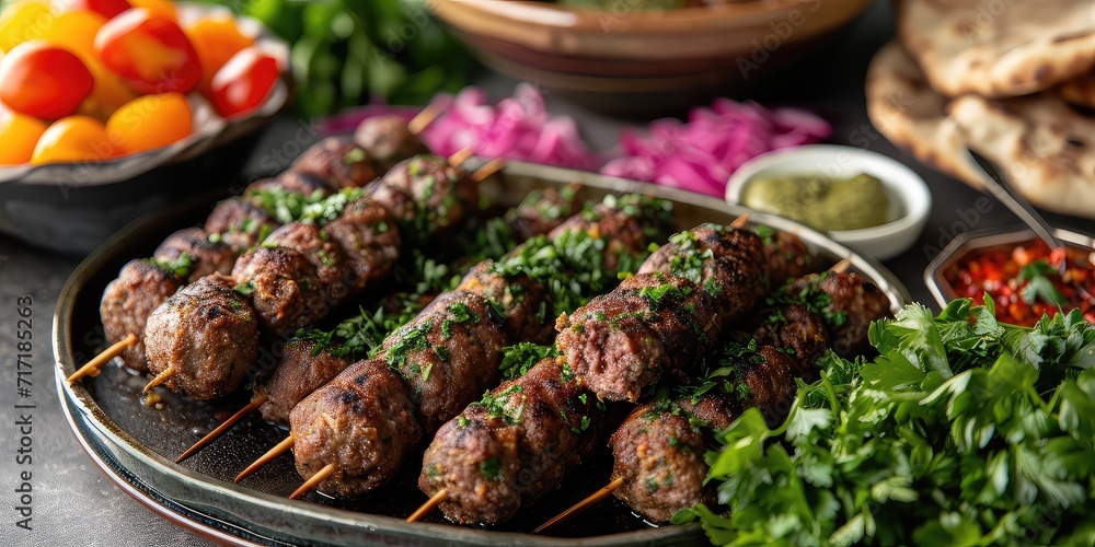 Kufte Brilliance: Middle Eastern Culinary Charm. Immerse in A Symphony of Spiced Meat and Herbs Captured in a Visual Feast. Picture the Kufte Brilliance in a Bustling Middle Eastern Kitchen