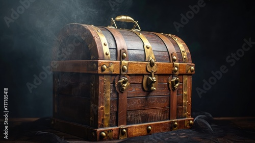 Wooden treasure chest on dark background