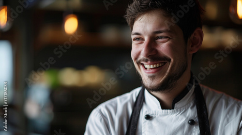 Smiling chef in half-body portrait, AI Generated