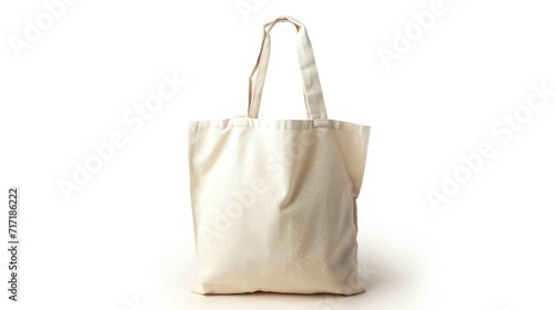 Blank Eco Friendly Beige Colour Fashion Canvas Tote Bag Isolated on White Background. Empty Reusable Bag for Groceries. Clear Shopping Bag
