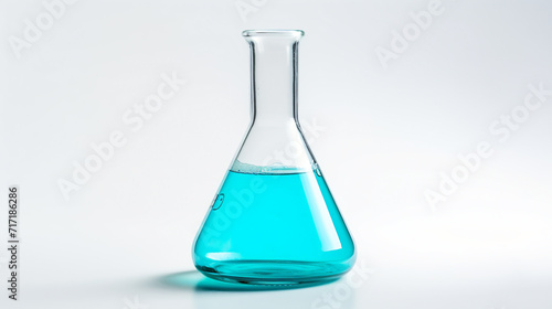 Laboratory flask with light blue liquid, AI Generative.
