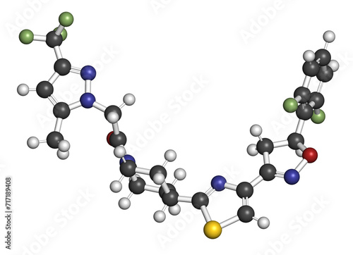 Oxathiapiprolin fungicide molecule. 3D rendering.