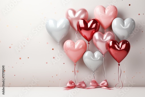 Festive sweet red, pink, silver white balloons background banner holiday theme