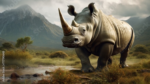 Rhinoceros animal in nature nice Generated AI photo