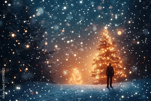 Enchanting scene Christmas silhouette against a snowy, magical winter night © Jawed Gfx