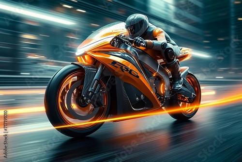 Speed concept EBR racing motorcycle with abstract motion blur trails