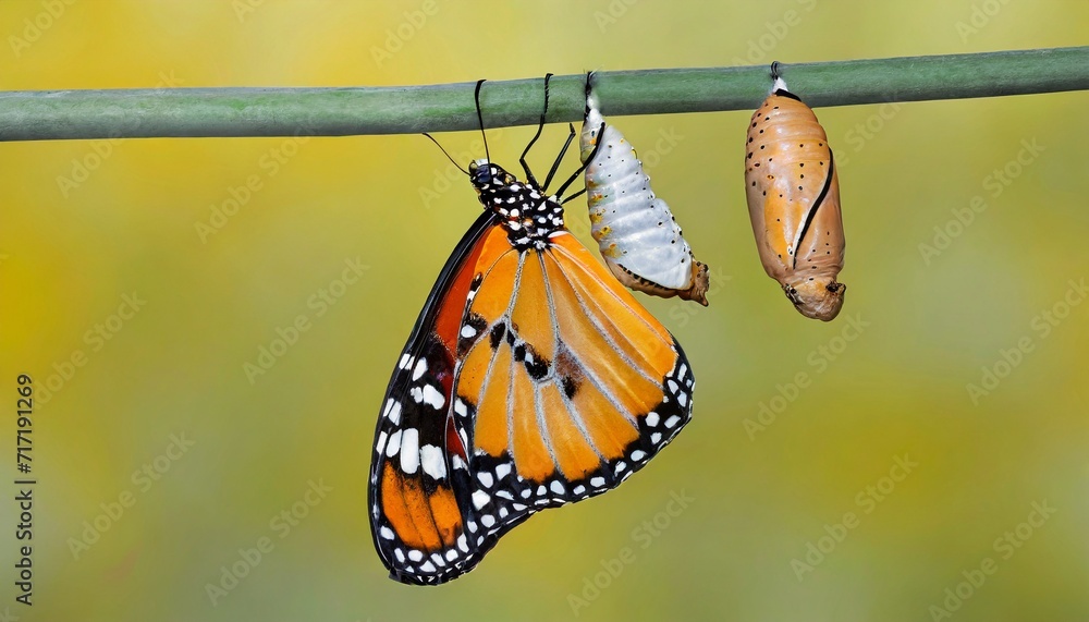 Fototapeta premium Amazing moment ,Large tropical butterfly hatch from the pupa and emerging with clipping path. Concept transformation of Butterfly 