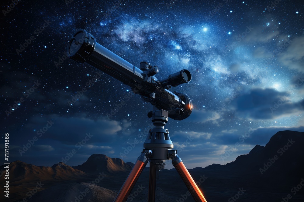 Telescope against the background of the night sky with stars. Astronomy and stars observing concept. Amateur astronomy and space exploration. watching stars and planets. Telescope against the background of the night sky with stars. Astronomy and stars observing concept. Amateur astronomy and space exploration. watching stars and planets.