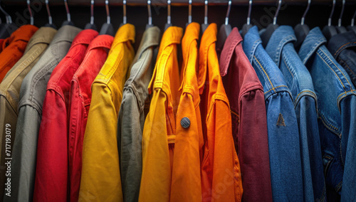 bright colorful shirts on hangers for sale