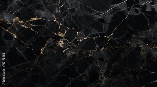 Gilded Obsidian, An Exquisite Blend of Black and Gold, A Captivating Marble Texture Background © Ilugram
