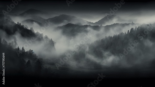 Whispers of Shadows, An Enchanting Black and White Capture of a Mystical Foggy Forest