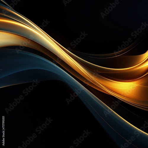 Celestial Symphony  A Harmonious Dance of Gold and Blue Waves on a Mysterious Black Canvas