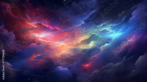 A breathtaking sight of a vibrant and otherworldly galaxy cloud nebula, set against a sparkling night sky - Generative AI