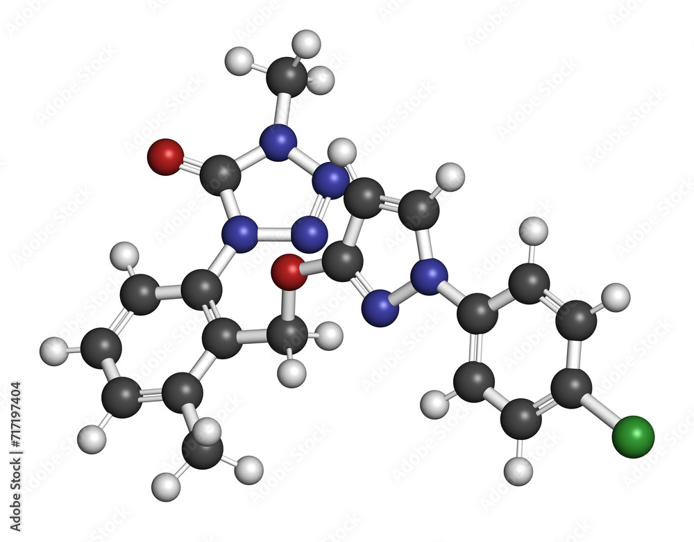 Metyltetraprole fungicide molecule. 3D rendering.