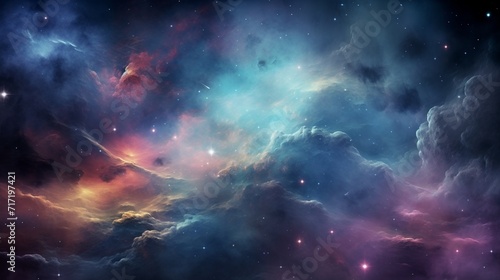 An awe-inspiring view of a colorful and ethereal space galaxy cloud nebula  amidst a twinkling night sky - Generative AI
