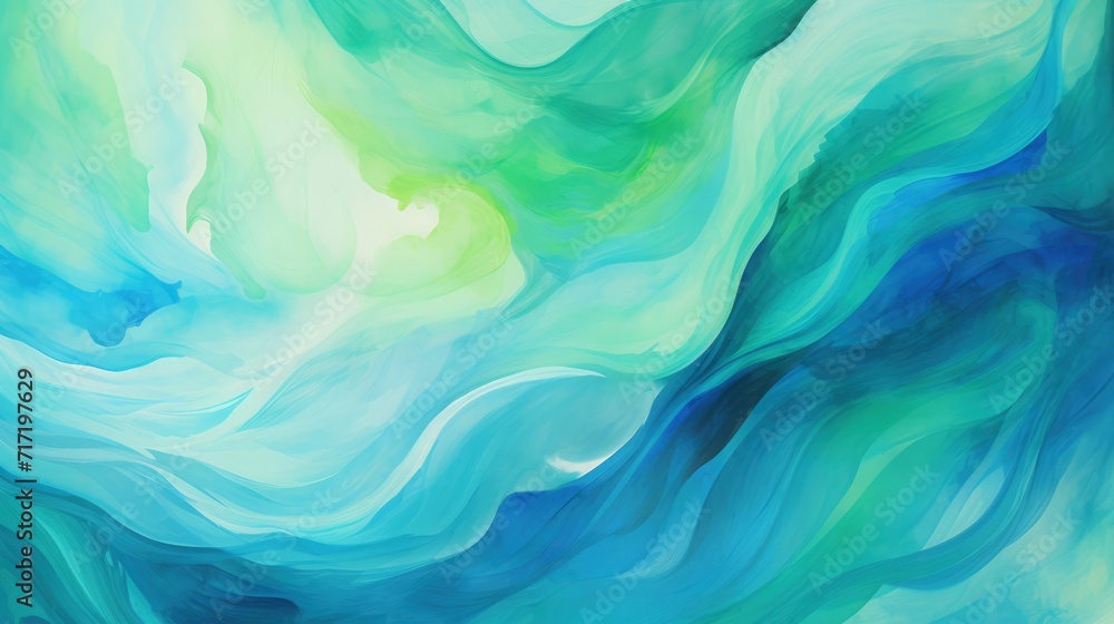 Ethereal Waves, A Mesmerizing Fusion of Blue and Green Abstractions