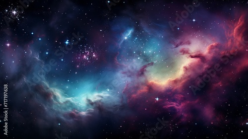 An awe-inspiring view of a colorful and ethereal space galaxy cloud nebula  amidst a twinkling night sky - Generative AI