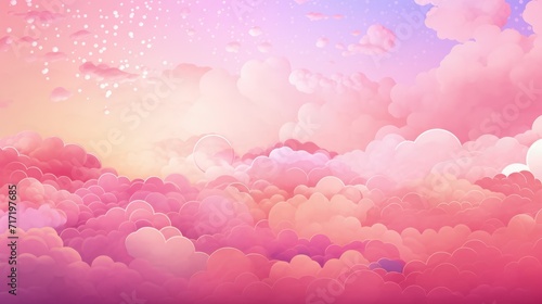 Pastel Dreams, A Whimsical Tapestry of Pink and Purple Skies, Adorned With Billowing Clouds