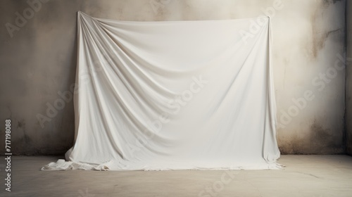 Ethereal Elegance, Graceful Drapery of a White Cloth Against a Moody Gray Background