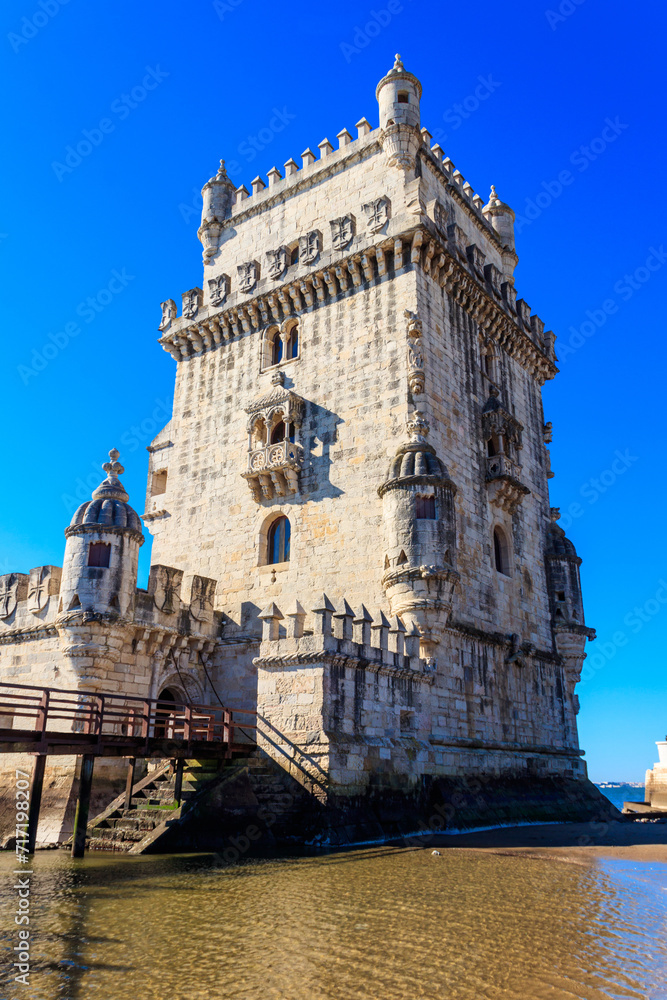 Belem tower at the bank of the Tagus River in Lisbon, Portugal